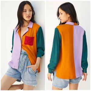 Anthropologie Farm Rio Puff-Sleeved Buttondown Shirt